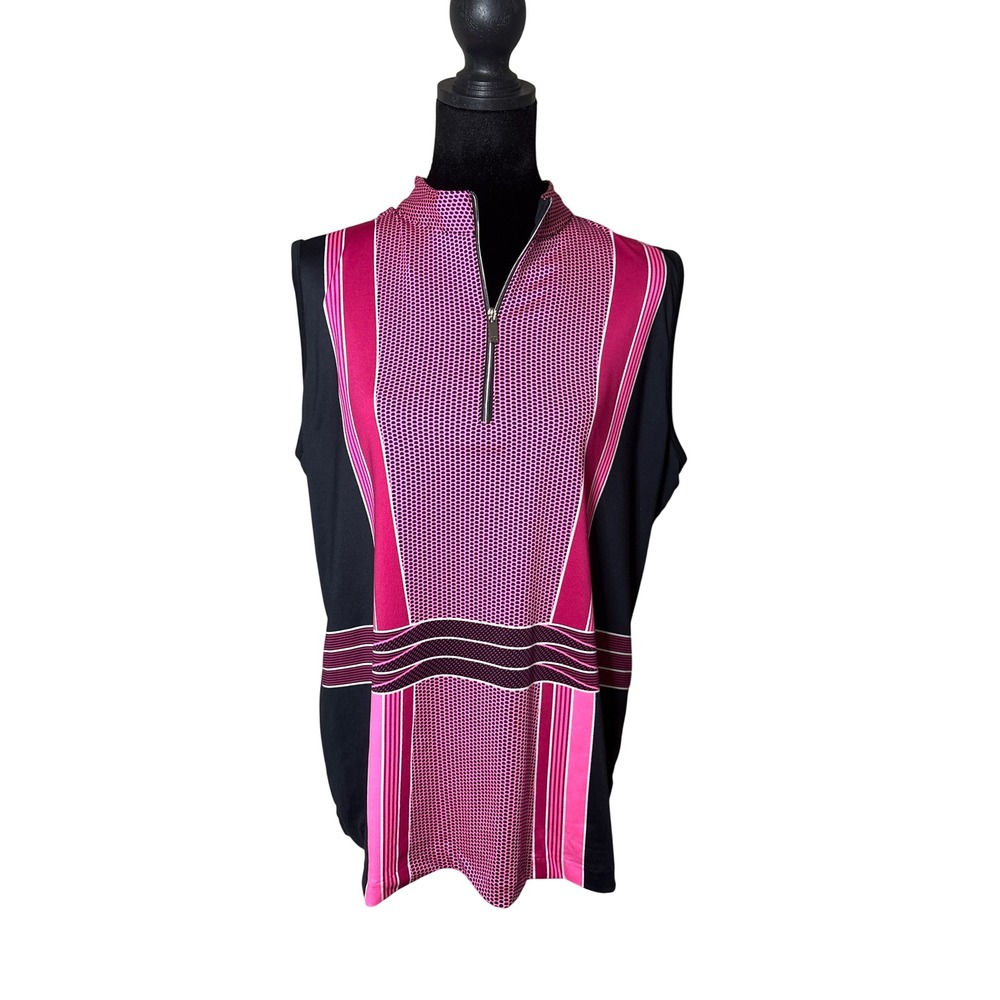 Tail Womens XL Pink Black Geometric Quarter Zip Sleeveless Golf Tennis‎ Top